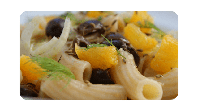 #039 – Tortiglioni, fenouils, oranges, anchois & olives