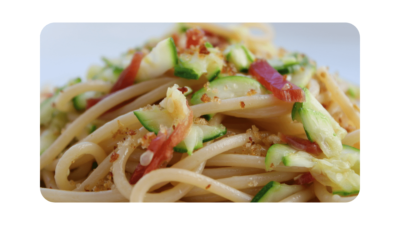 #068 – Bigoli, courgettes, jambon & parmesan