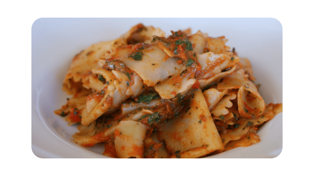 #101 – Maltagliati, tomates, crème basilic-menthe