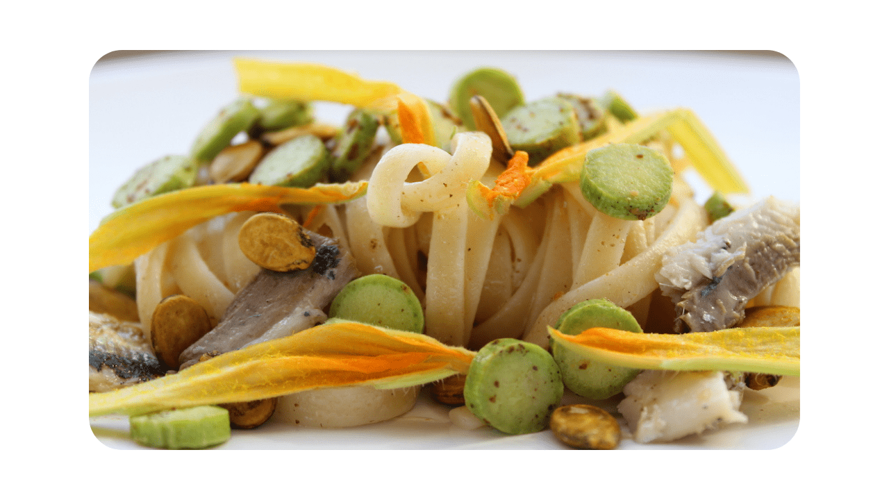 #111 – Linguine, sardines, courgettes, graines de courges torréfiées