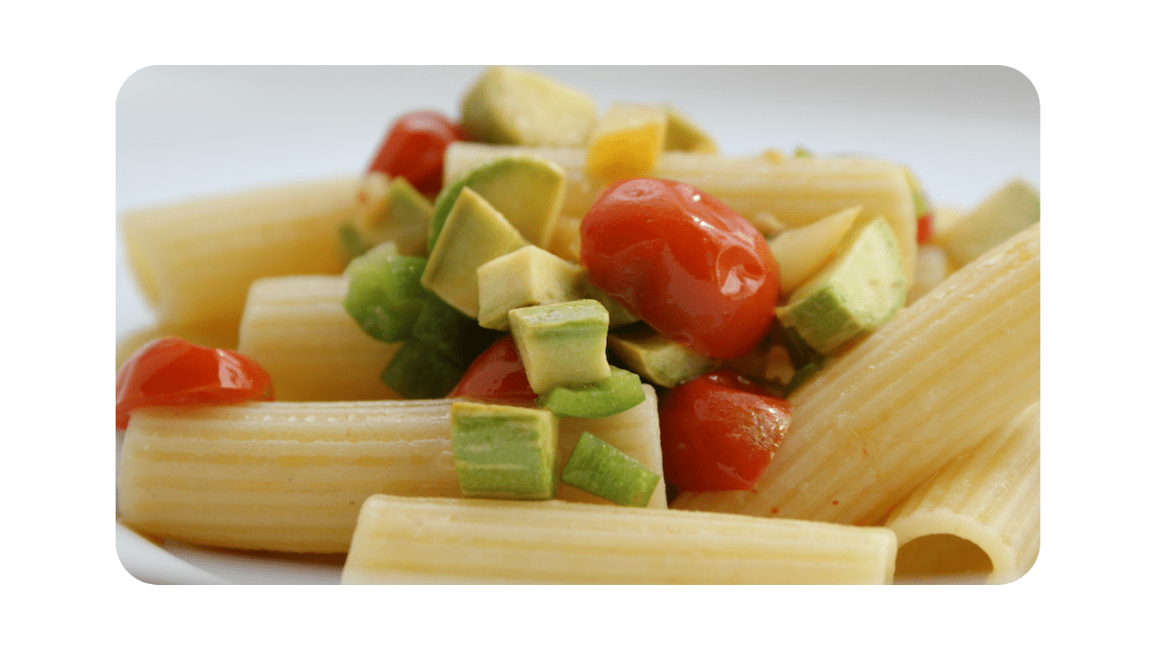 #118 – Tortiglioni, poivrons verts, tomates, courgettes, romarin & marjolaine