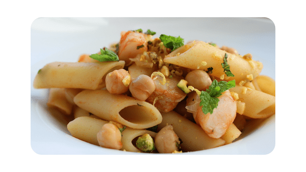 #162 – Penne, pois chiches, crevettes, menthe & pistaches
