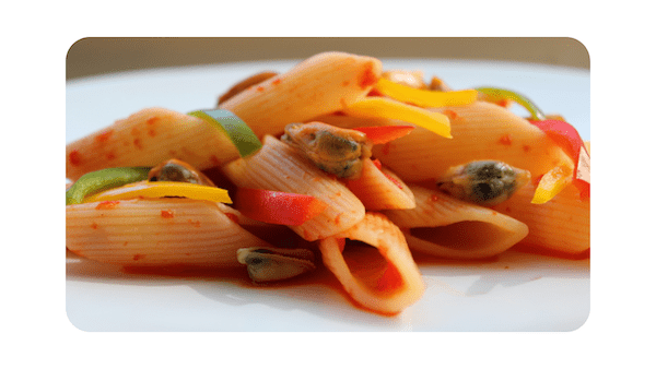 #182 – Pennoni, moules, pesto aux trois poivrons