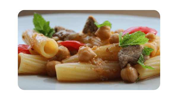 #199 – Tortiglioni, veau, pois chiches, tomates, citron, menthe