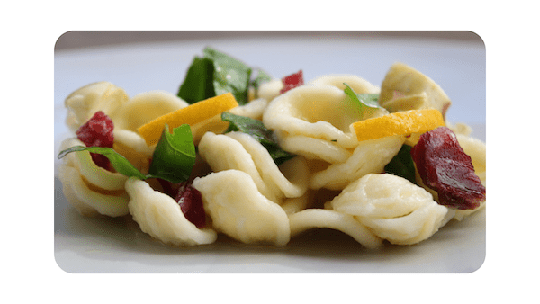 #235 – Orecchiette, artichauts, culatello, épinards, citron confit