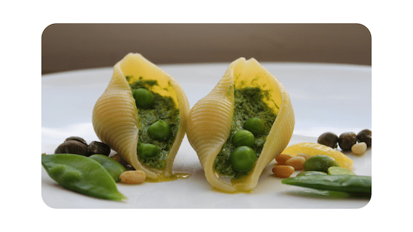 #239 – Conchiglie, crème d’oseille, petits pois, fèves & pois gourmands