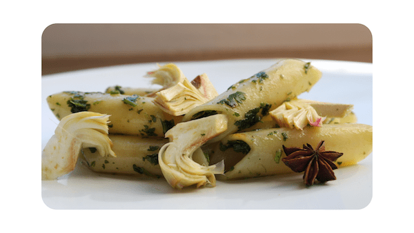 #248 – Penne, artichauts crus & cuits parfumés à l’anis étoilé